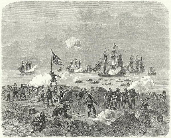 British forces attempting a landing in Chesapeake Bay, 1814 (engraving)