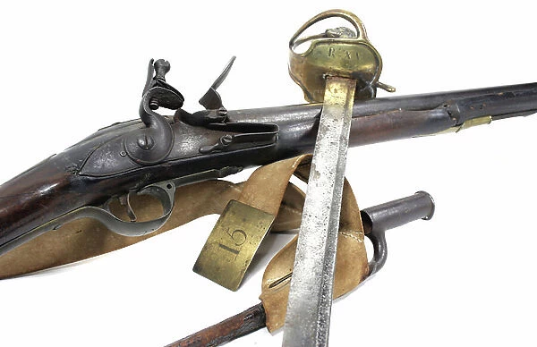 British Long Land musket, sword and bayonet belt of the 15th Regiment of Foot