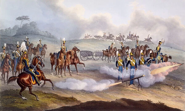 The British Royal Horse Artillery - Rocket Troop, 1835 (colour litho)