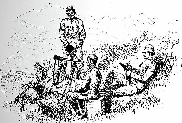 British soldier signalling with a heliograph, 1850