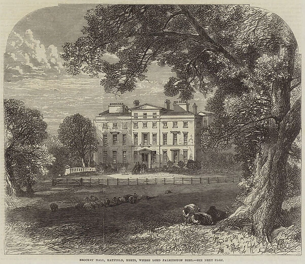 Brocket Hall, Hatfield, Herts, where Lord Palmerston died (engraving)