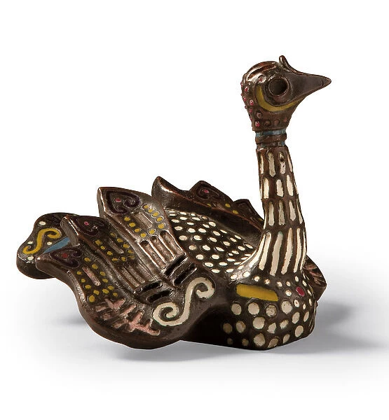 A bronze and enamel paperweight in the form of a swan, 1908 (bronze and enamel)