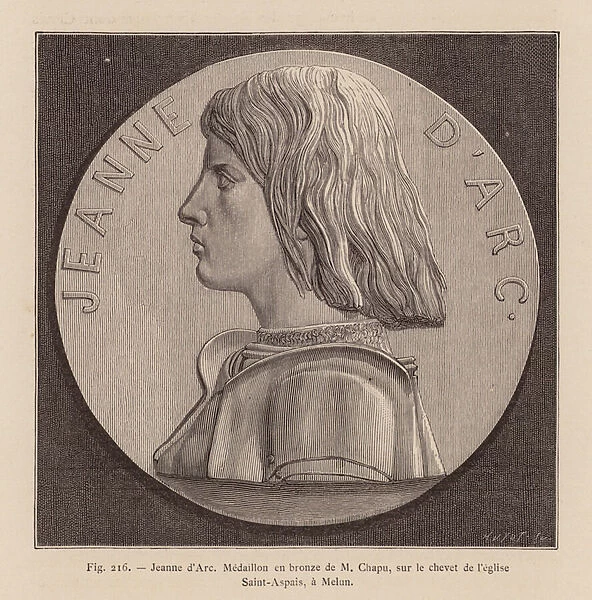 Bronze medallion bearing a portrait of Joan of Arc (engraving)
