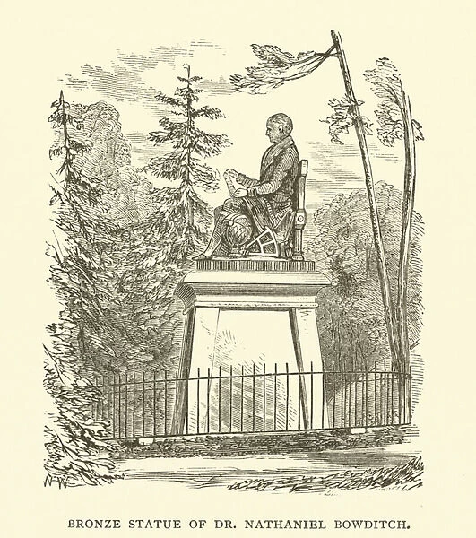 Bronze statue of Dr Nathaniel Bowditch, Mount Auburn Cemetery, Cambridge, Massachusetts (engraving)