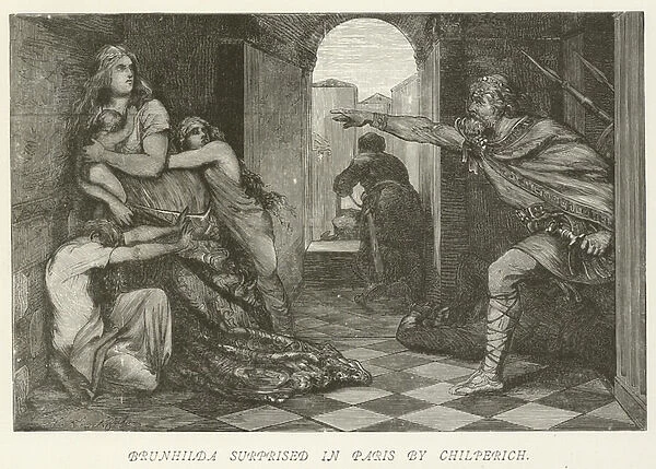 Brunhilda surprised in Paris by Chilperich (engraving)