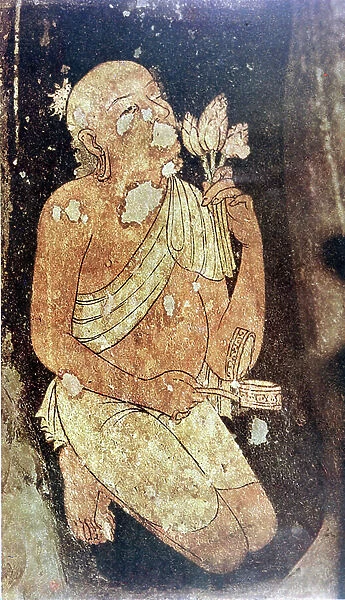 Buddhist monk from the Ajanta cave temples, India. 5th-6th century AD (painting)