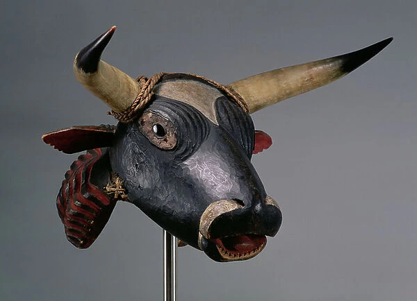 Bull Mask, Bijogo Culture, Bissagos Islands (wood, glass, horn & leather) (see also 181690)