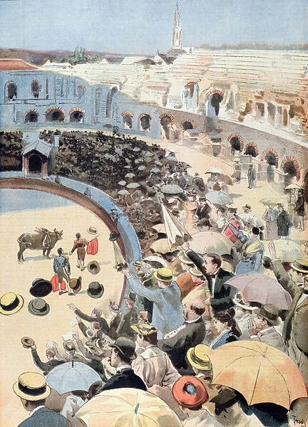 Bullfight in at Nimes, illustration from Le Petit Journal, 1894 (colour litho)