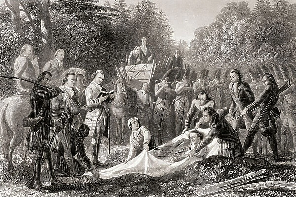 Burial of General Edward Braddock in 1755 near Great Meadows Pennsylvania USA. General Edward Braddock 1695-1755. British soldier and commander in chief for North America at the start of the French