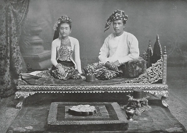 Burma: Burmese Prince and Princess (b / w photo)