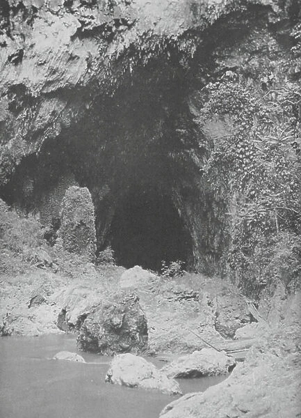 Burma: The Gokteik Cave and Entrance to Underground River (b / w photo)