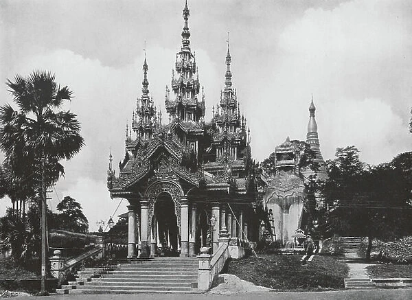 Burma: South Entrance to Shwe Dagon Pagoda, Rangoon (b / w photo)