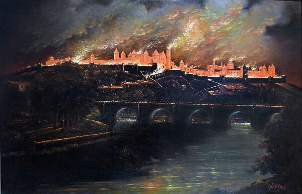 Burst in the City of Carcassonne, 19th century (oil on canvas)