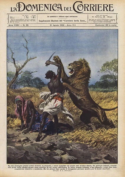 In a bush near Uebi Shebeli, in Somalia, a heroic act of filial love was performed (colour litho)