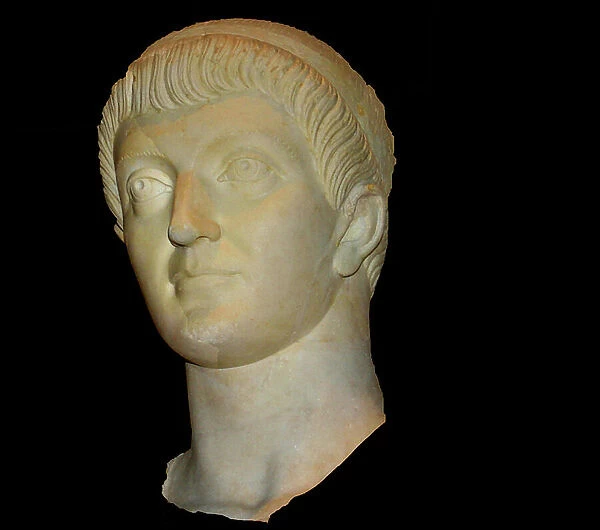Bust of Roman Emperor Constans (reigned 337-350). Second third of the 4th century, Louvre, Paris (marble sculpture)