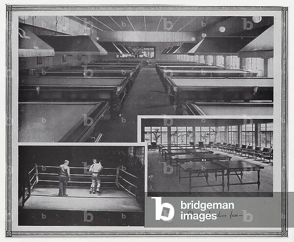 Butlin's Skegness: Indoor fun, billiards, table tennis, boxing (b / w photo)