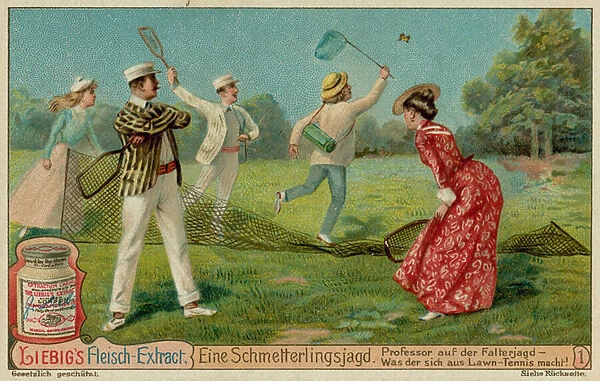 Butterfly Hunting and Lawn Tennis (chromolitho)