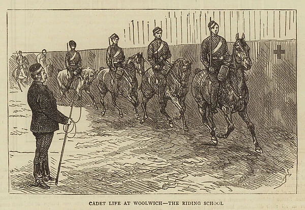 Cadet Life at Woolwich, the Riding School (engraving)