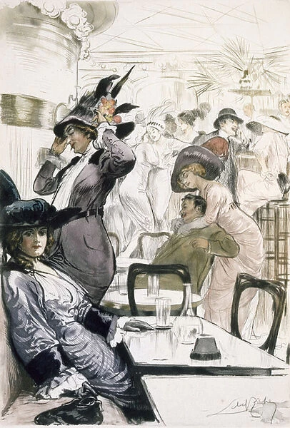 Cafe Society, from Paris: Moeurs, Costumes et Attitudes 1912-13, Vol. 1: Les Bars, published 1914 (colour litho)