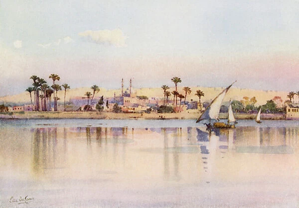 Cairo and the Citadel from Giza (colour litho)