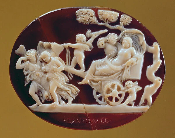 Cameo of Dionysus on a chariot pulled by Pysche (onyx and sardonyx)