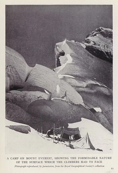 A camp on Mount Everest, showing the formidable nature of the surface which the climbers had to face (b  /  w photo)
