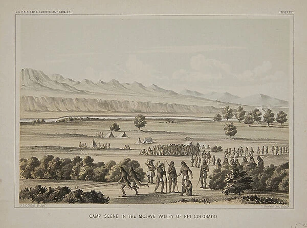 Camp scene in the Mojave valley of Rio Colorado, 1856 (lithograph)