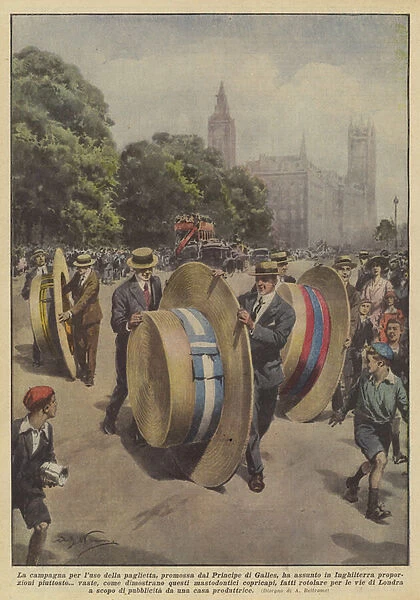 The campaign for the use of the boater, promoted by the Prince of Wales, took over in England... (colour litho)