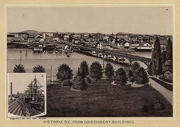Canada: Victoria BC from Government Buildings (litho)