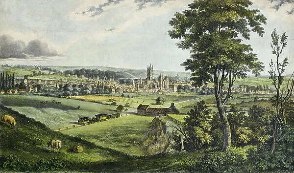 Canterbury from the Railway, 1842 (coloured litho on paper)