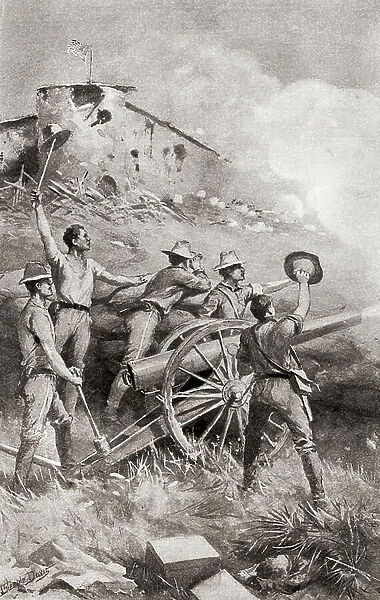 Capron's battery in action at The Battle of Las Guasimas, Spanish-American War of 1898 publ. 1900 (print)