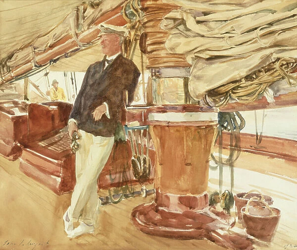 Captain Herbert M. Sears on deck of the Schooner Yacht Constellation