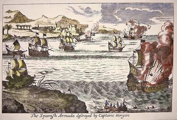 Captain Morgan defeats Spanish warships blocking the mouth of Lake Maracaibo in 1669