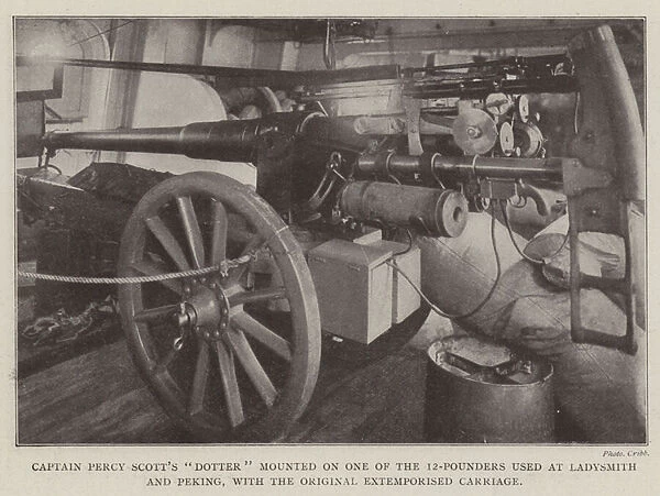 Captain Percy Scotts 'Dotter'mounted on One of the 12-Pounders used at Ladysmith and Peking, with the Original Extemporised Carriage (b  /  w photo)