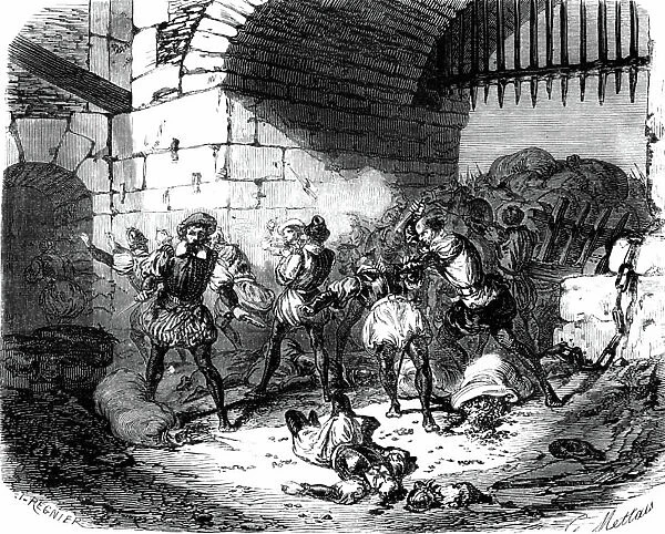 Capture of Amiens by the spanish troops during war of religion, march 1st, 1597, 19thcentury engraving