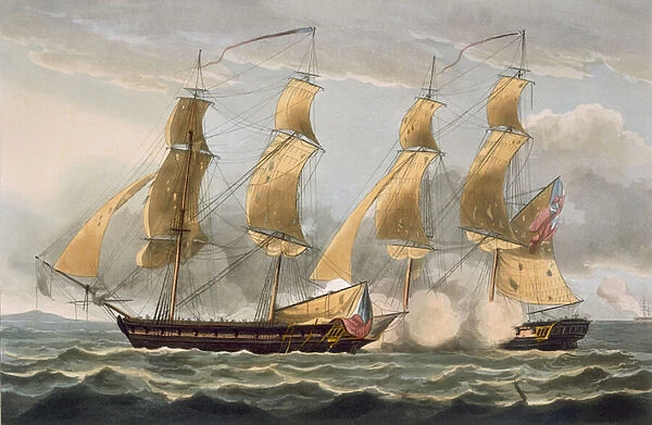 Capture of the Argus, August 14th 1813, from The Naval Achievements of Great Britain by James Jenkins, engraved by Thomas Sutherland (b. c. 1785) published 1817 (hand-coloured aquatint)
