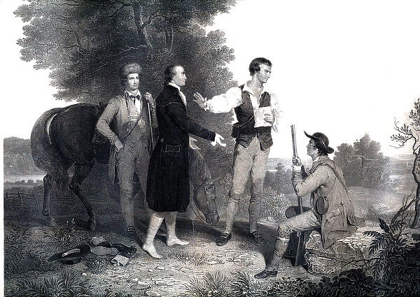 The capture of British of British spy Major John Andre (engraving)