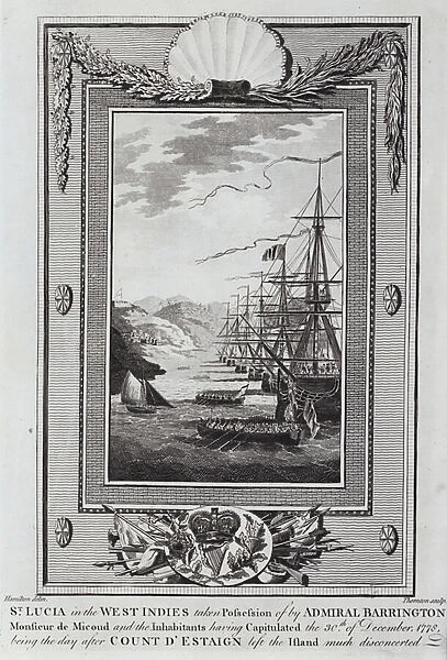 Capture of St Lucia from the French by the British fleet under Admiral Barrington, American Revolutionary War, 30 December 1778 (engraving)