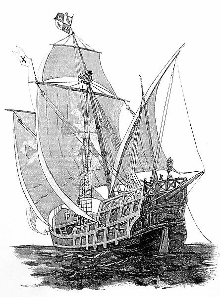 A Caravel. 3330649 A Caravel; (add.info.: Woodblock print of a Caravel