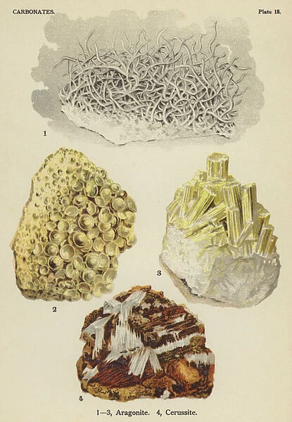 Carbonates, aragonite, cerussite (colour litho)