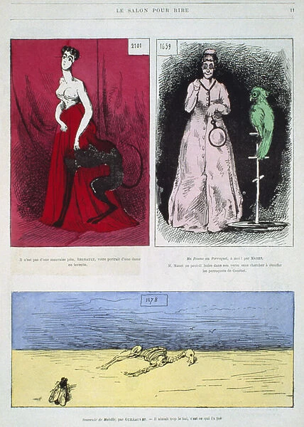Caricatures of painters, Henri Regnault, Edouard Manet, Gustave Guillaumet