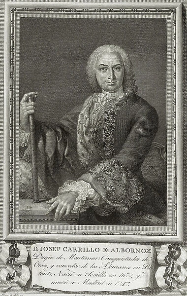 CARRILLO DE ALBORNOZ Y MONTIEL, Jose (1671-1747). Spanish politician and military man. Engraving. SPAIN. ARAGON. Zaragoza. General Military Academy