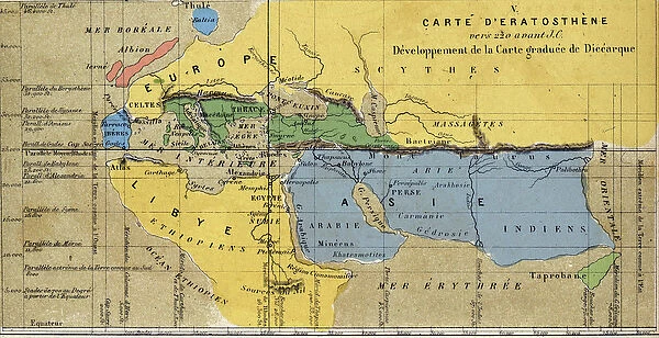 Carte d Eratosthene, astronome, geographe grec du 3eme siecle av. JC. 220 av. JC