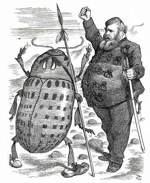 Cartoon commenting on the fear of spreading the Colorado Beetle, which was a major pest of potato crops, 19th century