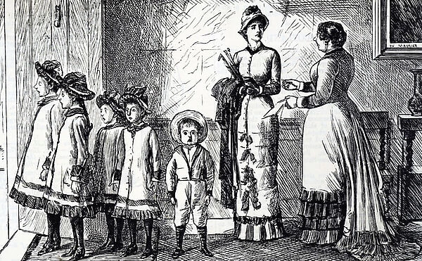 Cartoon depicting a mother with her brood