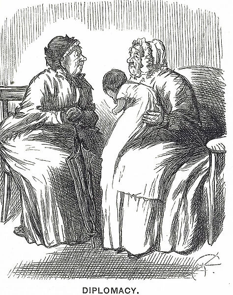 Cartoon depicting a nursemaid in training who is lacking in skills, 19th century