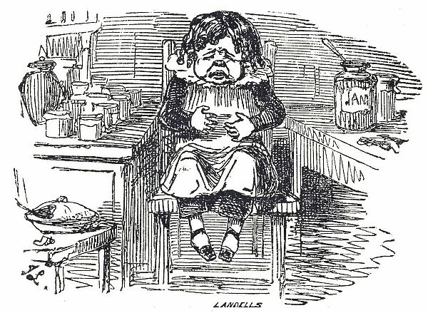 Cartoon depicting the uncomfortable results of gluttony, 19th century
