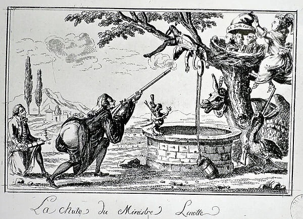 Cartoon of the fall of the linotte ministry in the French revolution, 18th century (engraving)