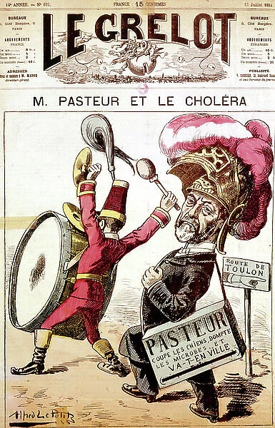 cartoon 'Louis Pasteur and the cholera', published in French newspaper july 13, 1884
