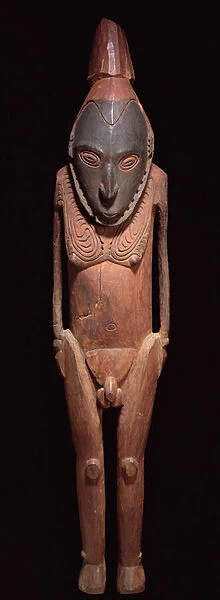 Carved Figurine and Mask, from Papua New Guinea, Oceania (polychrome wood)